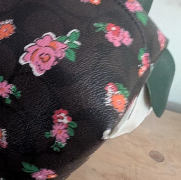 Coach City Tote Brown Leather Signature C Floral Print With Red Trim And Wallet - Picture 9 of 15